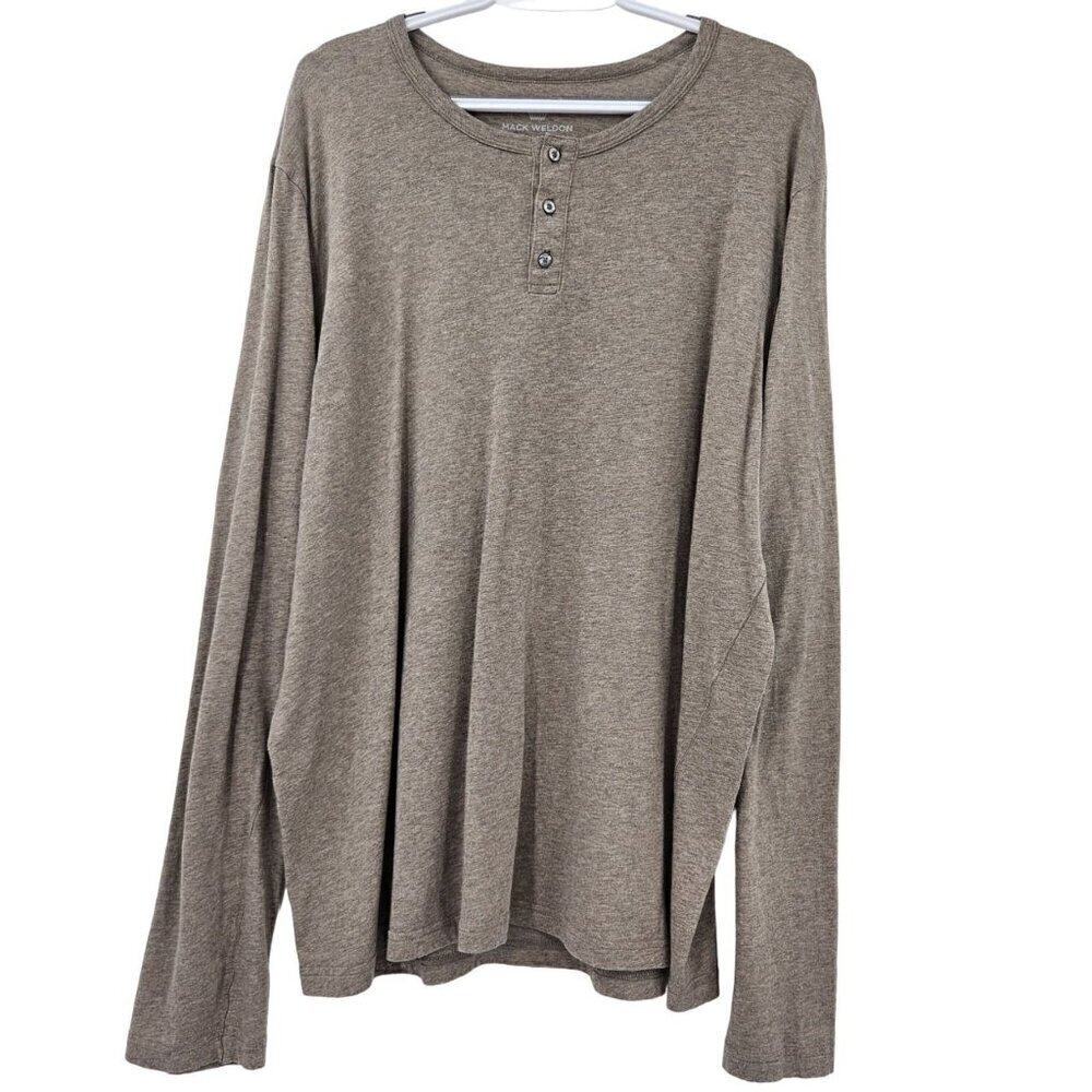 Mack Weldon Pima Long Sleeve Henley Shirt In Walnut Heather Men’s Size XXL Slim